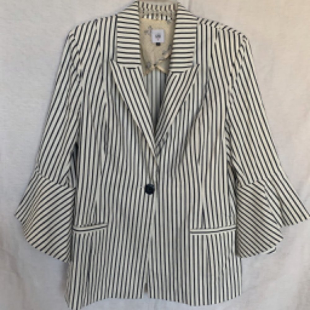 CABI Bell Sleeves Blazer Ticking Stripe Jacket